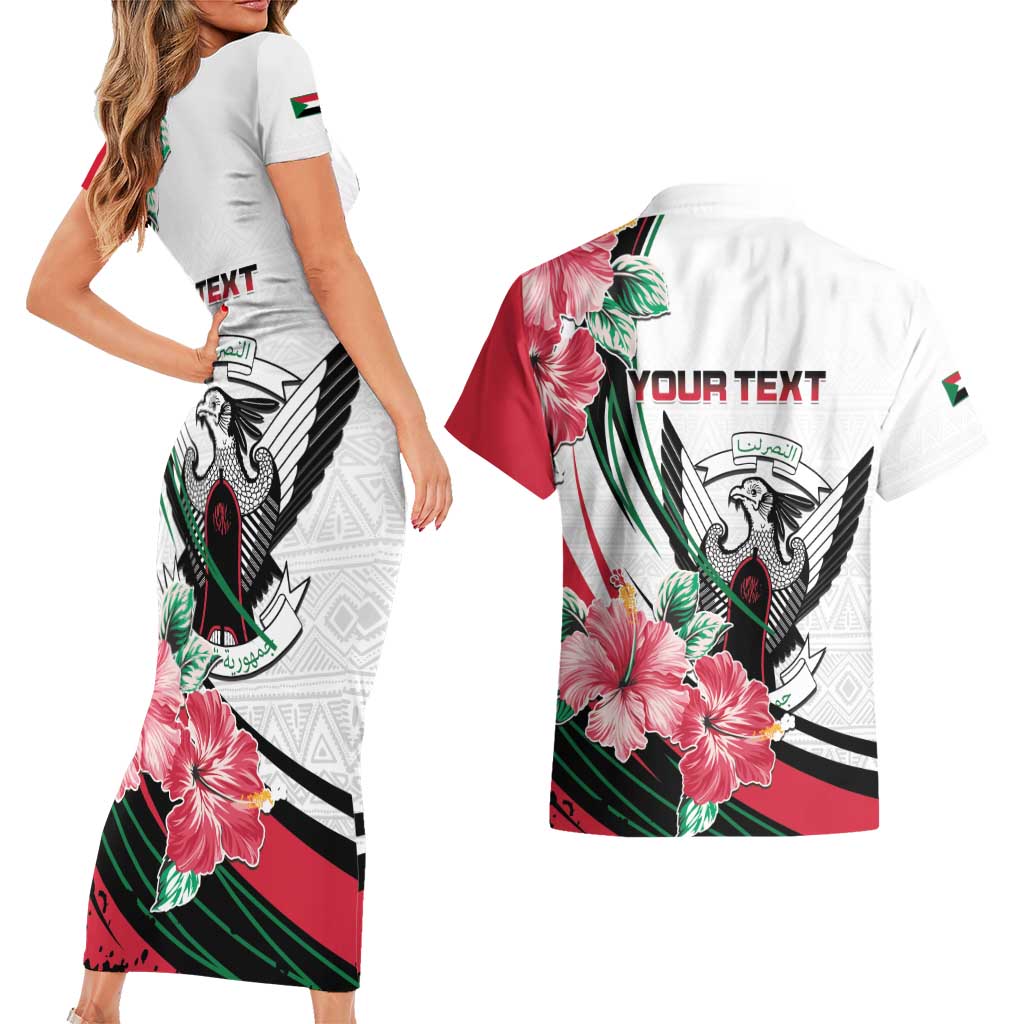Personalized Sudan Couples Matching Short Sleeve Bodycon Dress and Hawaiian Shirt Sudanese Secretary Bird With Hibiscus - Wonder Print Shop