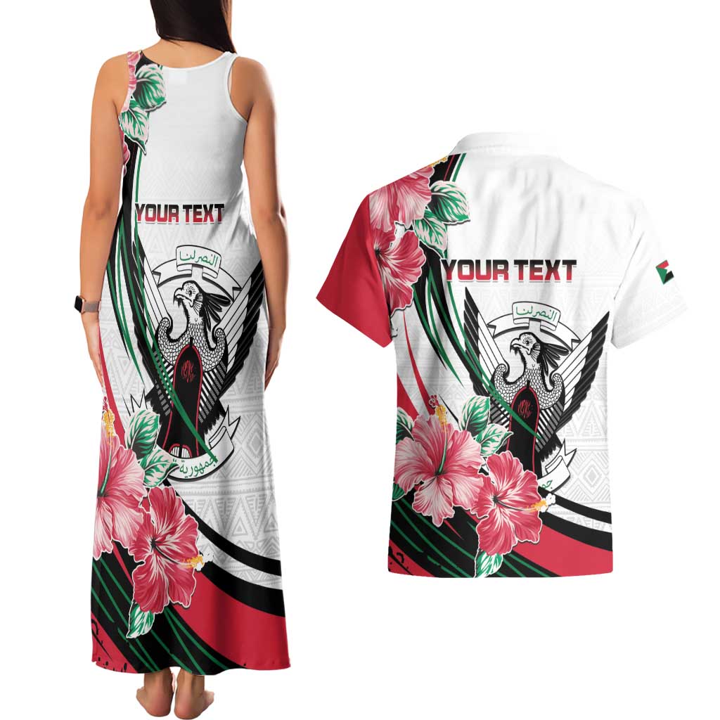 Personalized Sudan Couples Matching Tank Maxi Dress and Hawaiian Shirt Sudanese Secretary Bird With Hibiscus - Wonder Print Shop
