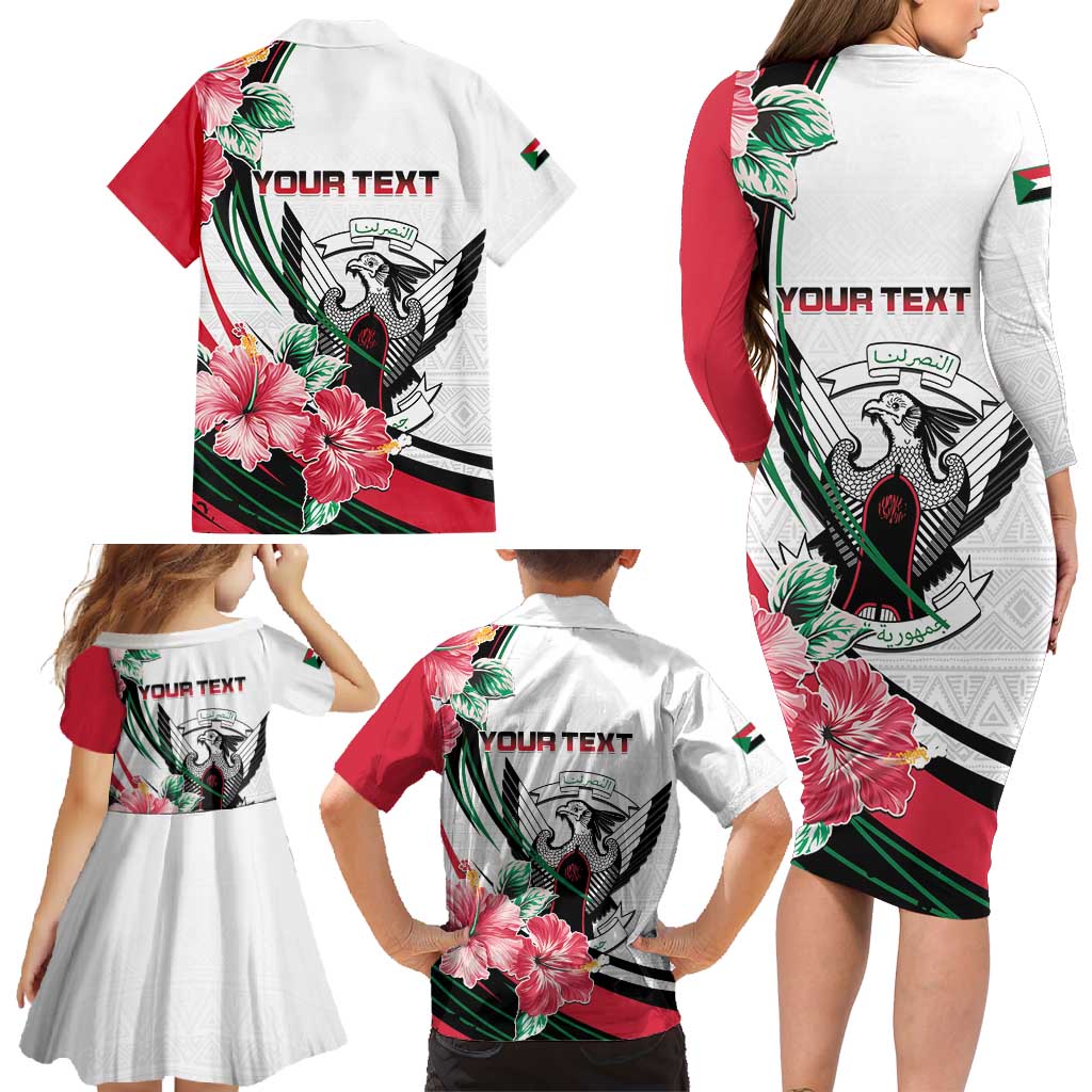 Personalized Sudan Family Matching Long Sleeve Bodycon Dress and Hawaiian Shirt Sudanese Secretary Bird With Hibiscus - Wonder Print Shop
