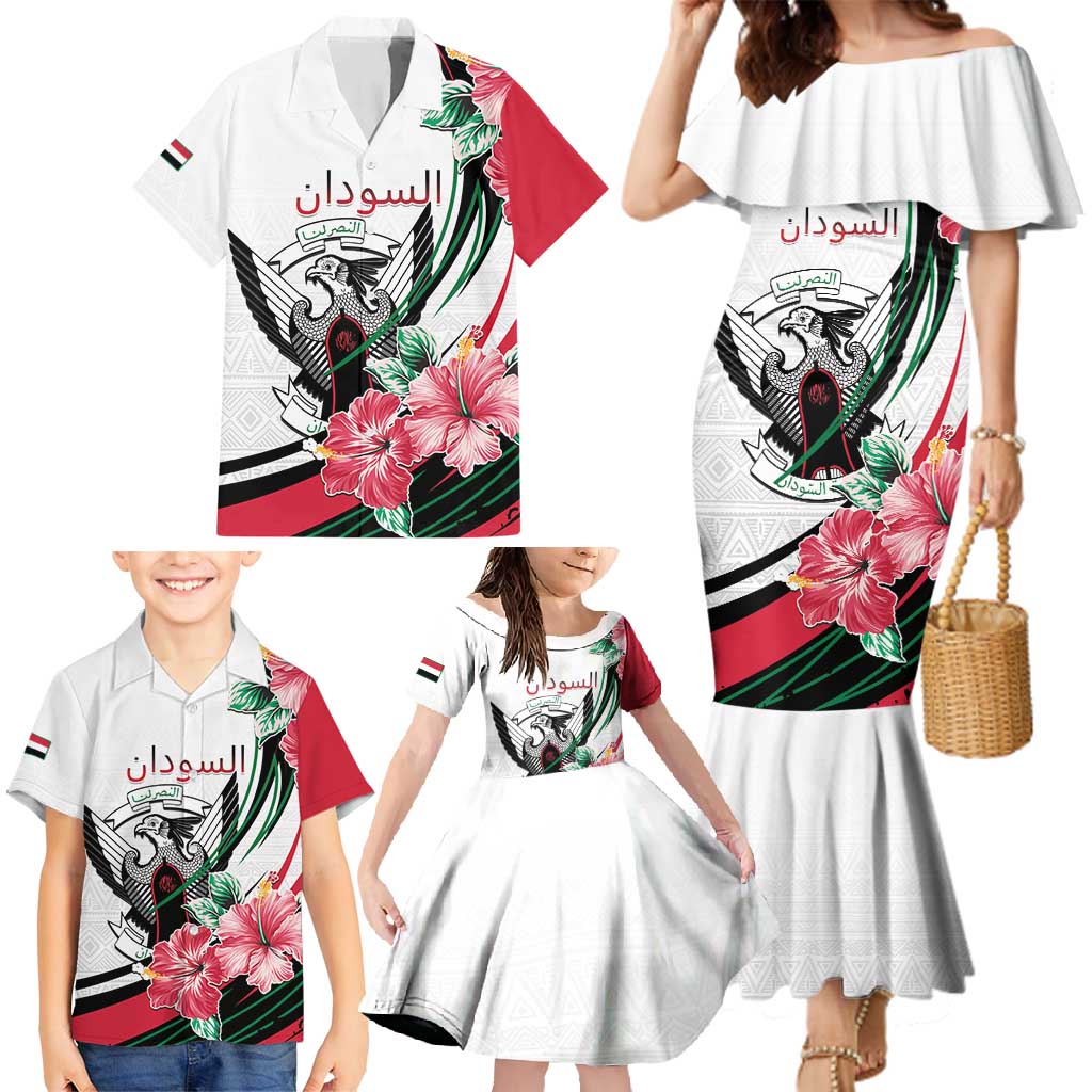 Personalized Sudan Family Matching Mermaid Dress and Hawaiian Shirt Sudanese Secretary Bird With Hibiscus - Wonder Print Shop