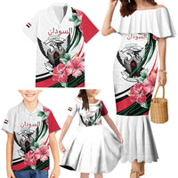 Personalized Sudan Family Matching Mermaid Dress and Hawaiian Shirt Sudanese Secretary Bird With Hibiscus - Wonder Print Shop