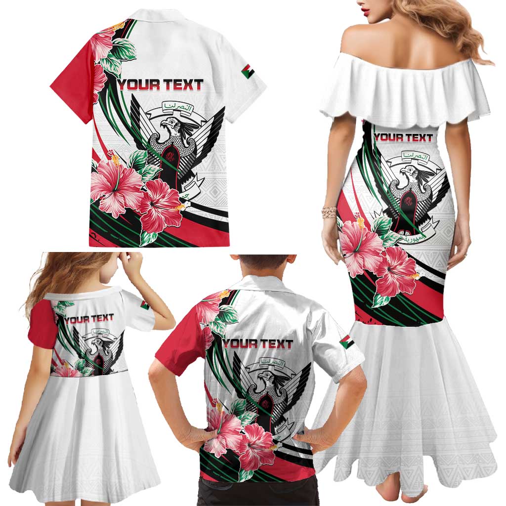 Personalized Sudan Family Matching Mermaid Dress and Hawaiian Shirt Sudanese Secretary Bird With Hibiscus - Wonder Print Shop
