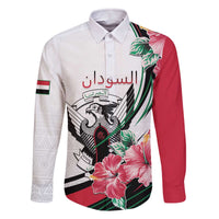 Personalized Sudan Family Matching Off The Shoulder Long Sleeve Dress and Hawaiian Shirt Sudanese Secretary Bird With Hibiscus - Wonder Print Shop