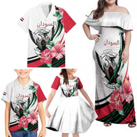 Personalized Sudan Family Matching Off Shoulder Maxi Dress and Hawaiian Shirt Sudanese Secretary Bird With Hibiscus - Wonder Print Shop