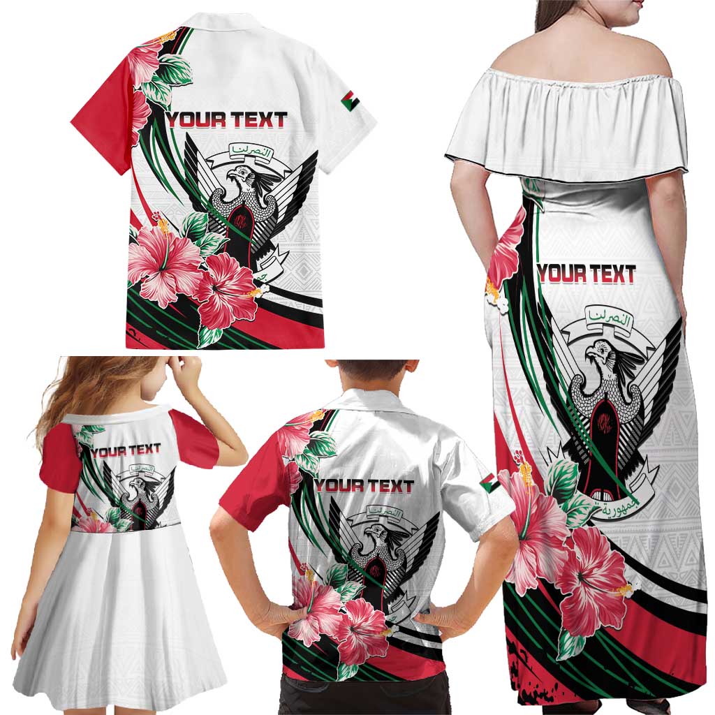 Personalized Sudan Family Matching Off Shoulder Maxi Dress and Hawaiian Shirt Sudanese Secretary Bird With Hibiscus - Wonder Print Shop