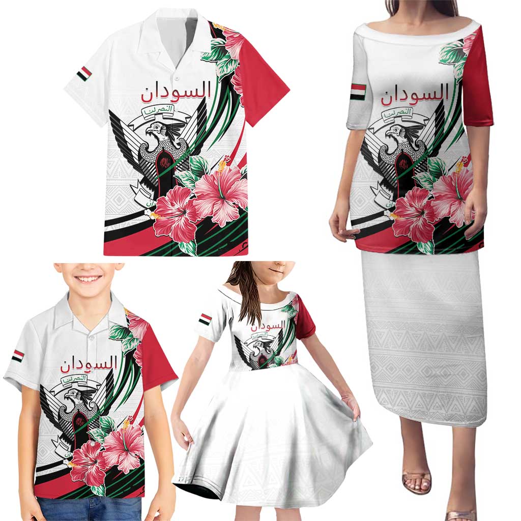 Personalized Sudan Family Matching Puletasi and Hawaiian Shirt Sudanese Secretary Bird With Hibiscus - Wonder Print Shop