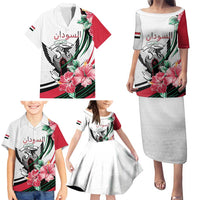 Personalized Sudan Family Matching Puletasi and Hawaiian Shirt Sudanese Secretary Bird With Hibiscus - Wonder Print Shop