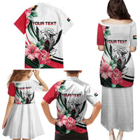 Personalized Sudan Family Matching Puletasi and Hawaiian Shirt Sudanese Secretary Bird With Hibiscus - Wonder Print Shop