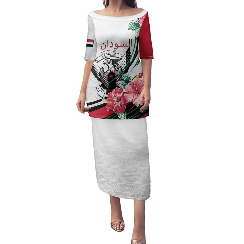 Personalized Sudan Family Matching Puletasi and Hawaiian Shirt Sudanese Secretary Bird With Hibiscus - Wonder Print Shop