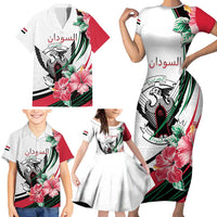Personalized Sudan Family Matching Short Sleeve Bodycon Dress and Hawaiian Shirt Sudanese Secretary Bird With Hibiscus - Wonder Print Shop