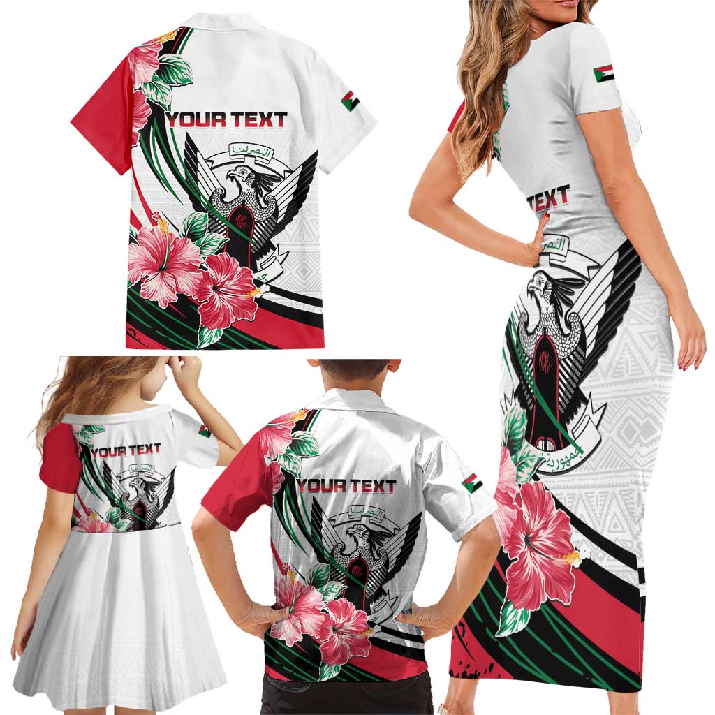Personalized Sudan Family Matching Short Sleeve Bodycon Dress and Hawaiian Shirt Sudanese Secretary Bird With Hibiscus - Wonder Print Shop