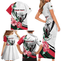 Personalized Sudan Family Matching Short Sleeve Bodycon Dress and Hawaiian Shirt Sudanese Secretary Bird With Hibiscus - Wonder Print Shop