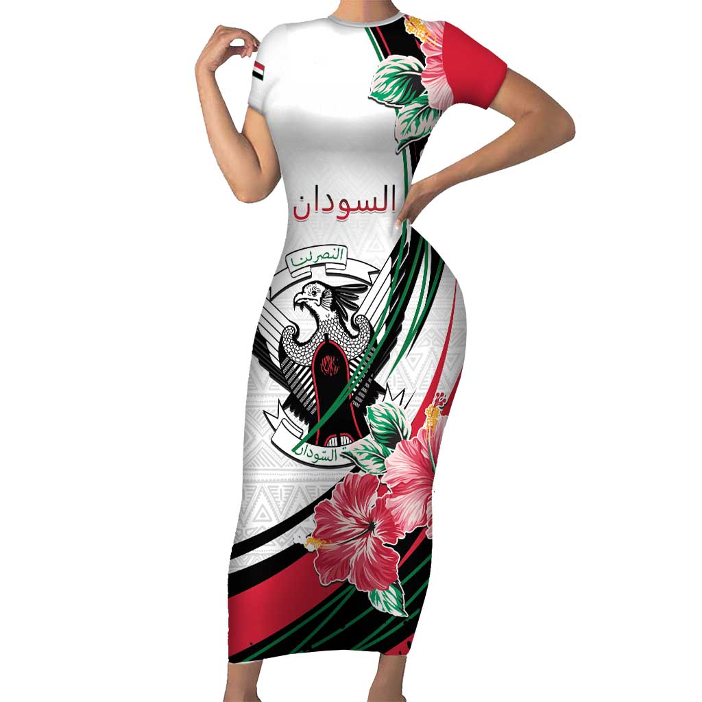 Personalized Sudan Family Matching Short Sleeve Bodycon Dress and Hawaiian Shirt Sudanese Secretary Bird With Hibiscus - Wonder Print Shop