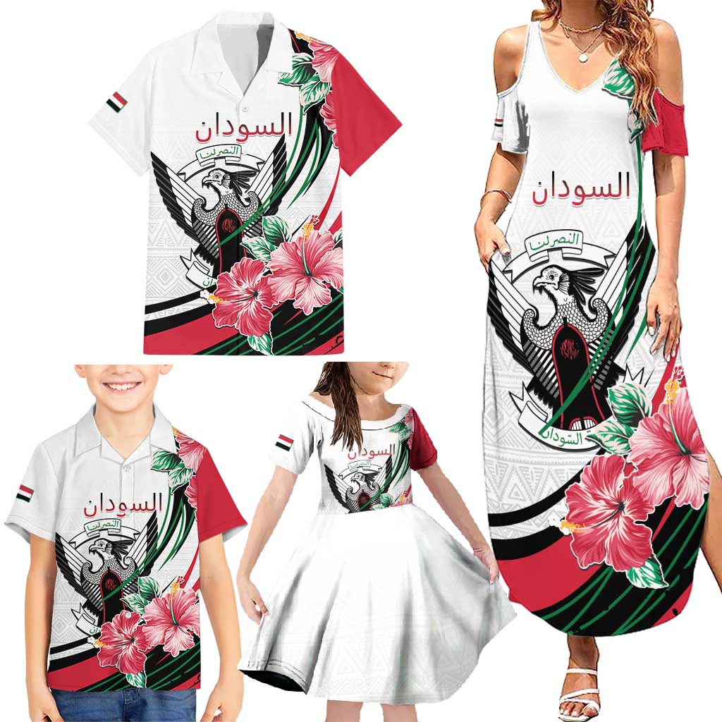 Personalized Sudan Family Matching Summer Maxi Dress and Hawaiian Shirt Sudanese Secretary Bird With Hibiscus - Wonder Print Shop