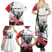 Personalized Sudan Family Matching Summer Maxi Dress and Hawaiian Shirt Sudanese Secretary Bird With Hibiscus - Wonder Print Shop