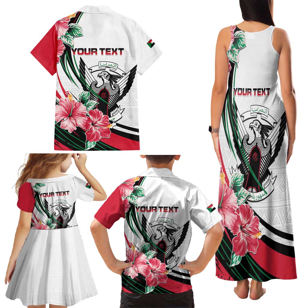 Personalized Sudan Family Matching Tank Maxi Dress and Hawaiian Shirt Sudanese Secretary Bird With Hibiscus - Wonder Print Shop