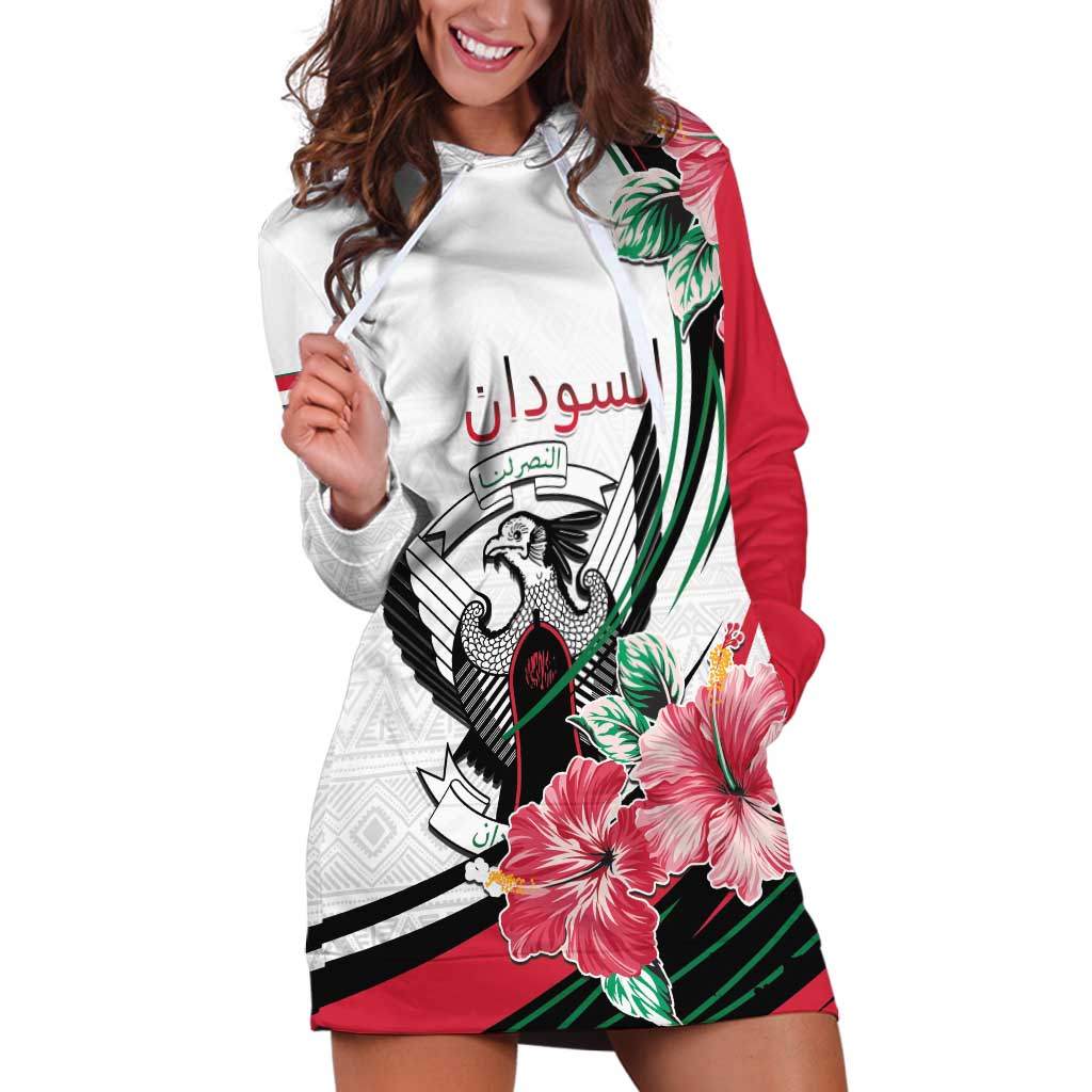 Personalized Sudan Hoodie Dress Sudanese Secretary Bird With Hibiscus - Wonder Print Shop
