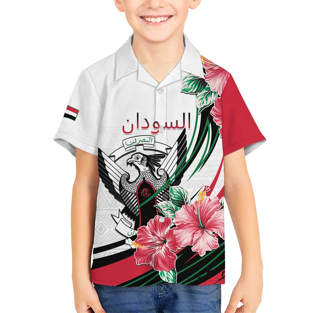 Personalized Sudan Kid Hawaiian Shirt Sudanese Secretary Bird With Hibiscus - Wonder Print Shop