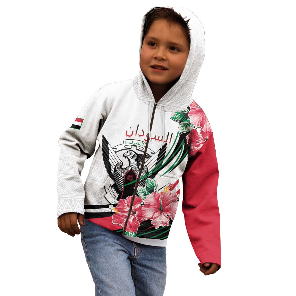 Personalized Sudan Kid Hoodie Sudanese Secretary Bird With Hibiscus - Wonder Print Shop