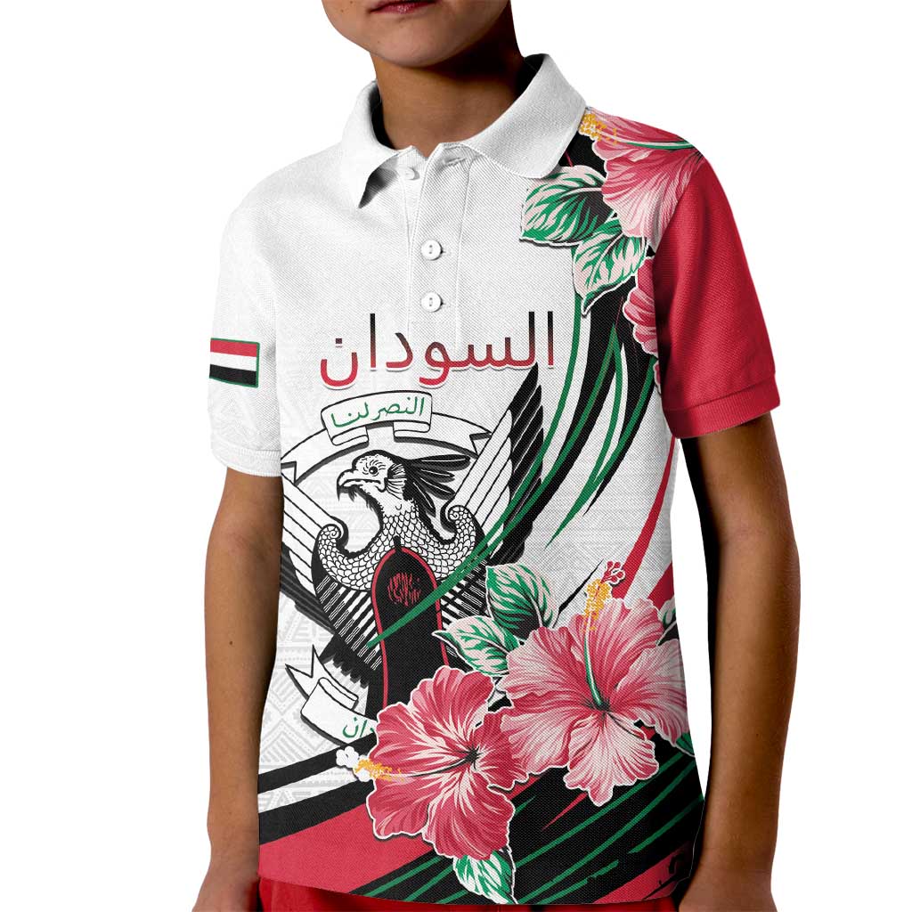 Personalized Sudan Kid Polo Shirt Sudanese Secretary Bird With Hibiscus - Wonder Print Shop