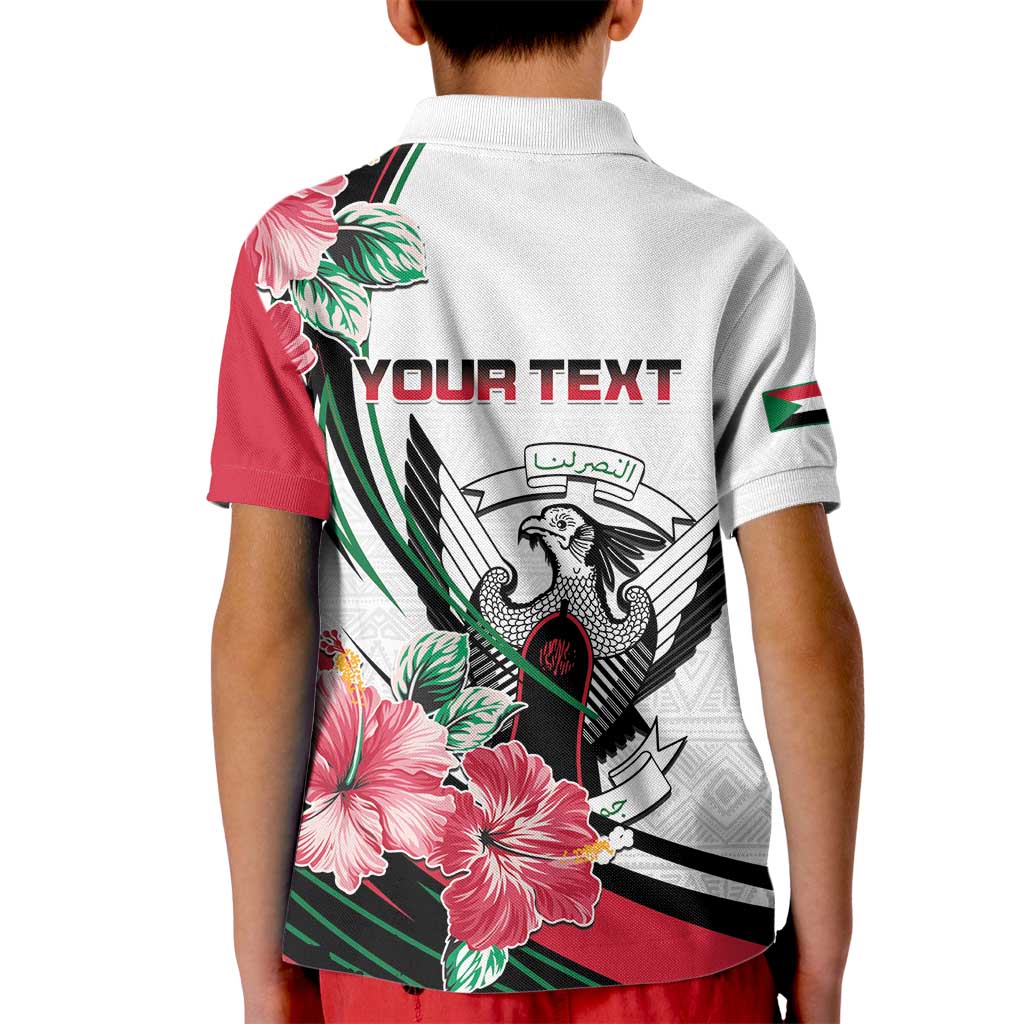 Personalized Sudan Kid Polo Shirt Sudanese Secretary Bird With Hibiscus - Wonder Print Shop