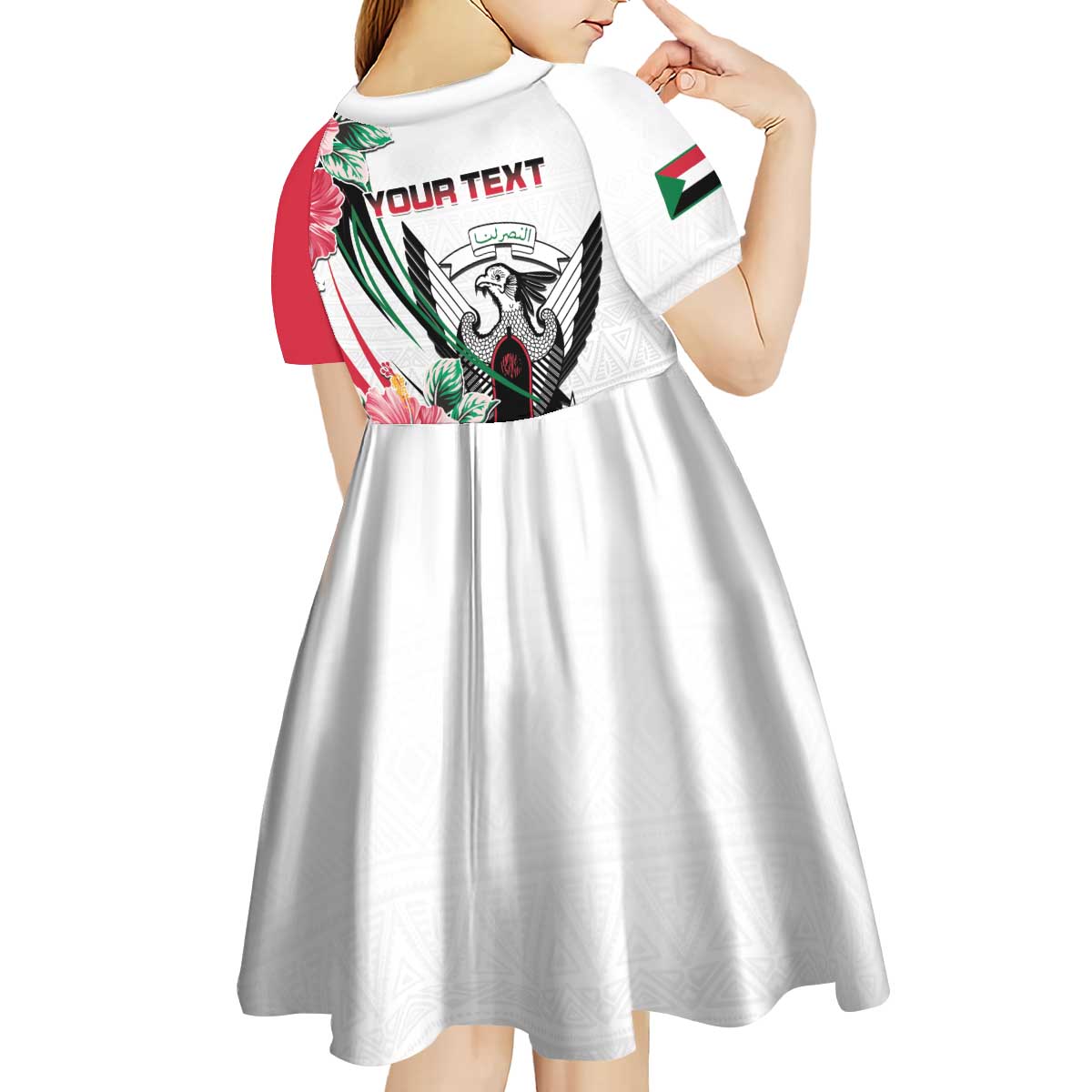 Personalized Sudan Kid Short Sleeve Dress Sudanese Secretary Bird With Hibiscus - Wonder Print Shop