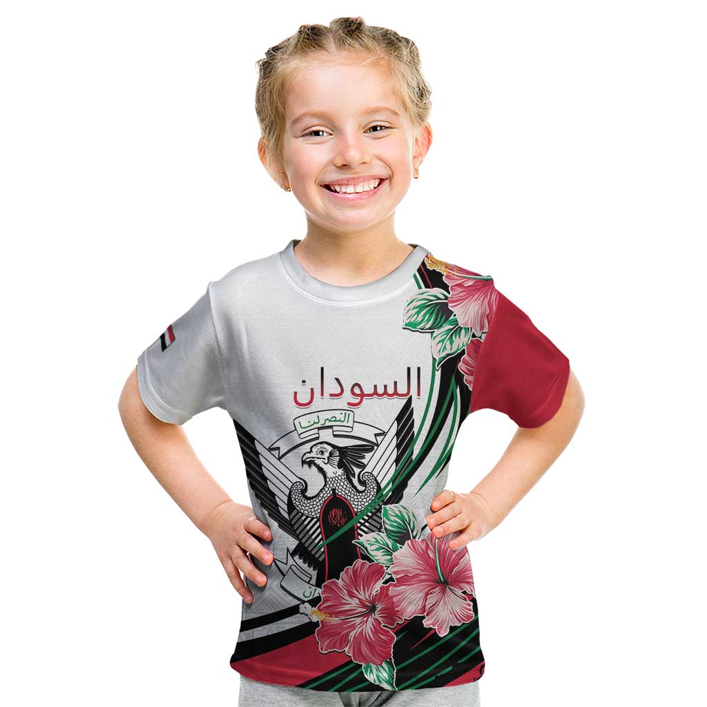 Personalized Sudan Kid T Shirt Sudanese Secretary Bird With Hibiscus - Wonder Print Shop