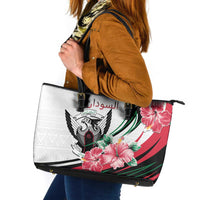 Sudan Leather Tote Bag Sudanese Secretary Bird With Hibiscus - Wonder Print Shop