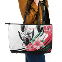 Sudan Leather Tote Bag Sudanese Secretary Bird With Hibiscus - Wonder Print Shop