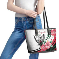Sudan Leather Tote Bag Sudanese Secretary Bird With Hibiscus - Wonder Print Shop