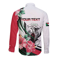 Personalized Sudan Long Sleeve Button Shirt Sudanese Secretary Bird With Hibiscus - Wonder Print Shop