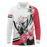 Personalized Sudan Long Sleeve Polo Shirt Sudanese Secretary Bird With Hibiscus - Wonder Print Shop