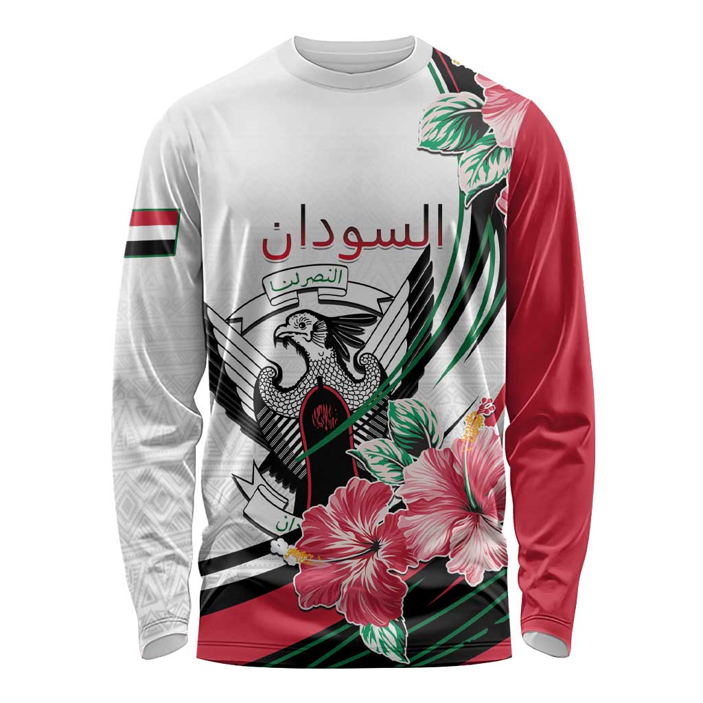 Personalized Sudan Long Sleeve Shirt Sudanese Secretary Bird With Hibiscus - Wonder Print Shop