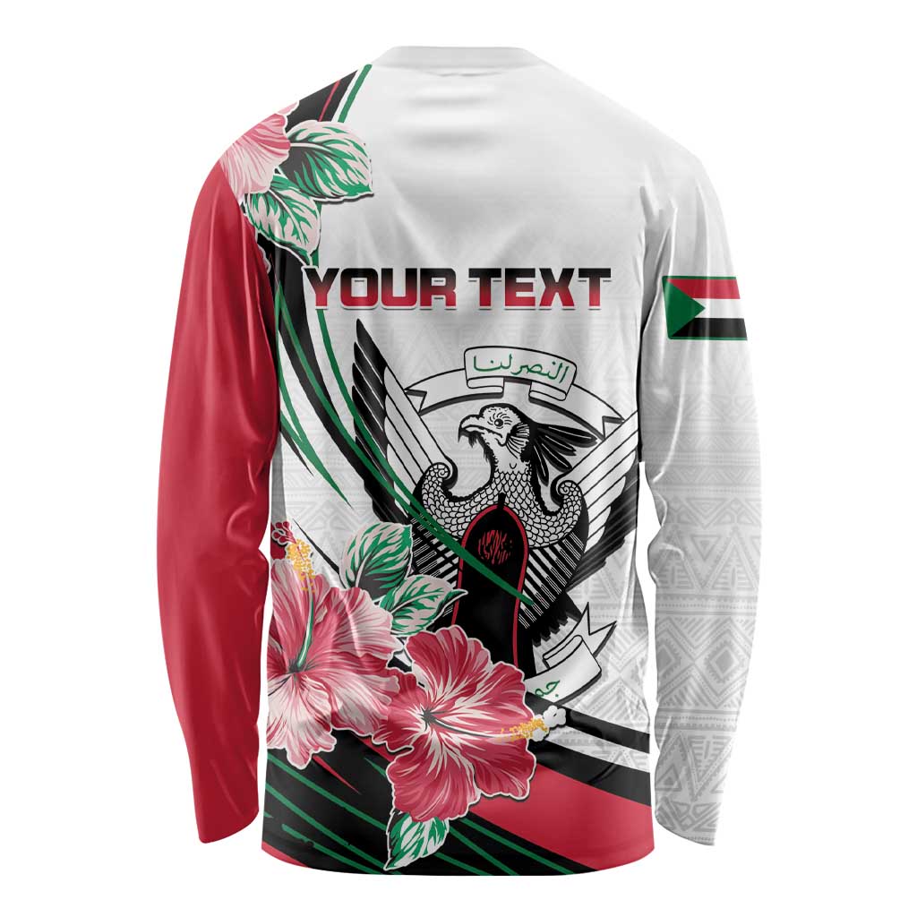 Personalized Sudan Long Sleeve Shirt Sudanese Secretary Bird With Hibiscus - Wonder Print Shop