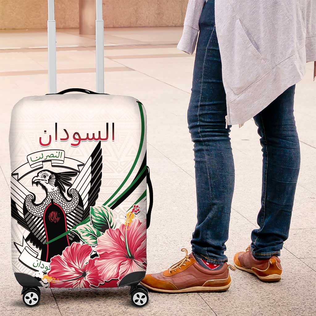 Sudan Luggage Cover Sudanese Secretary Bird With Hibiscus - Wonder Print Shop