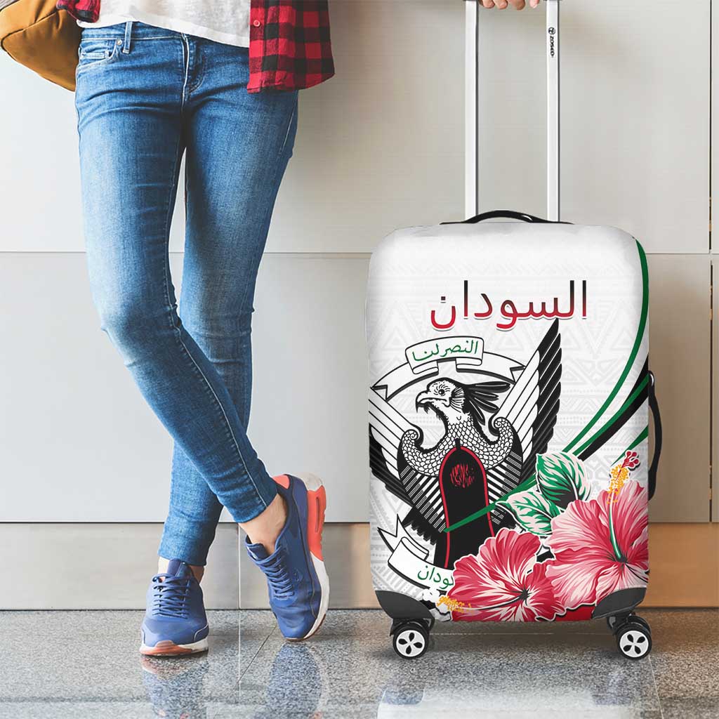 Sudan Luggage Cover Sudanese Secretary Bird With Hibiscus - Wonder Print Shop