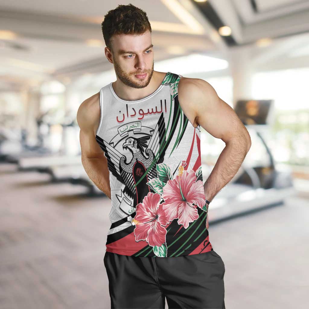 Personalized Sudan Men Tank Top Sudanese Secretary Bird With Hibiscus - Wonder Print Shop