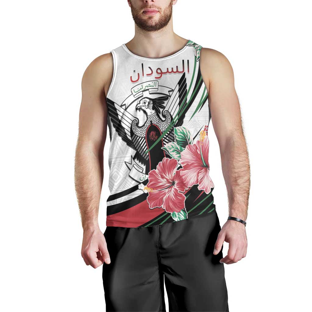 Personalized Sudan Men Tank Top Sudanese Secretary Bird With Hibiscus - Wonder Print Shop