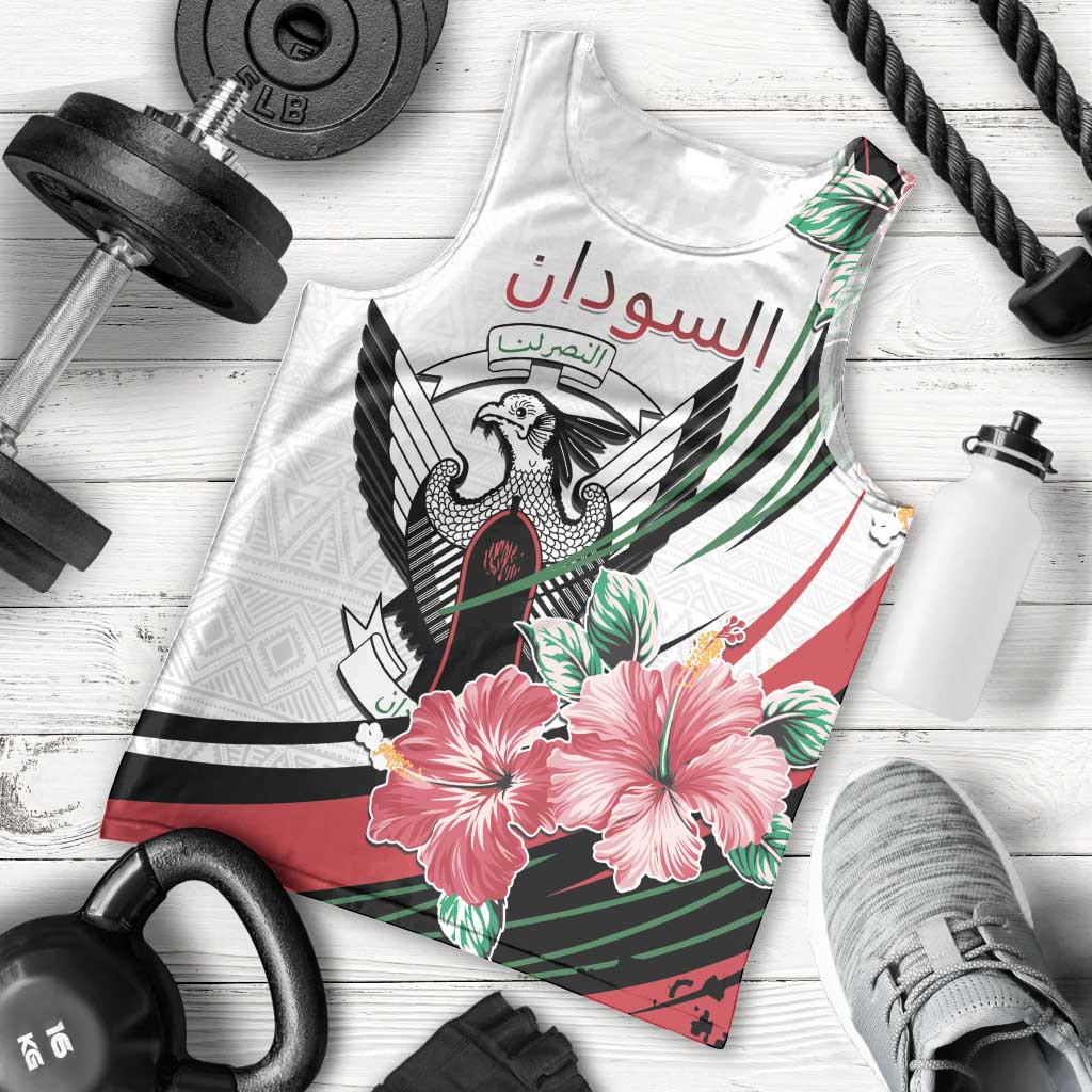 Personalized Sudan Men Tank Top Sudanese Secretary Bird With Hibiscus - Wonder Print Shop