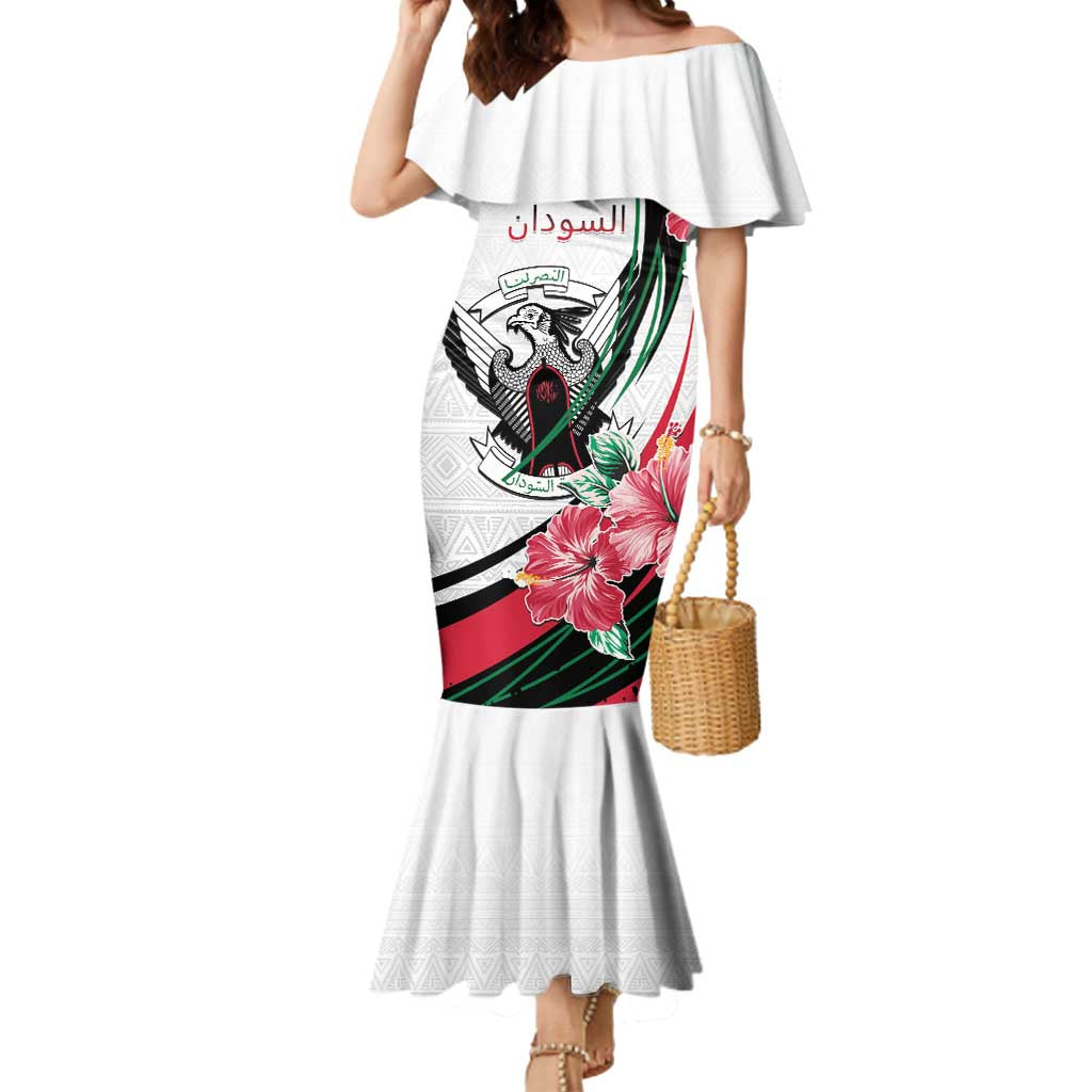 Personalized Sudan Mermaid Dress Sudanese Secretary Bird With Hibiscus - Wonder Print Shop