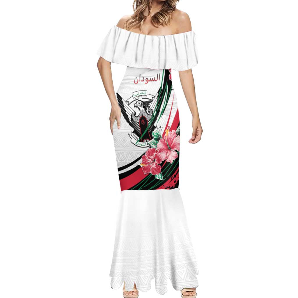 Personalized Sudan Mermaid Dress Sudanese Secretary Bird With Hibiscus - Wonder Print Shop