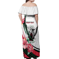 Personalized Sudan Off Shoulder Maxi Dress Sudanese Secretary Bird With Hibiscus - Wonder Print Shop