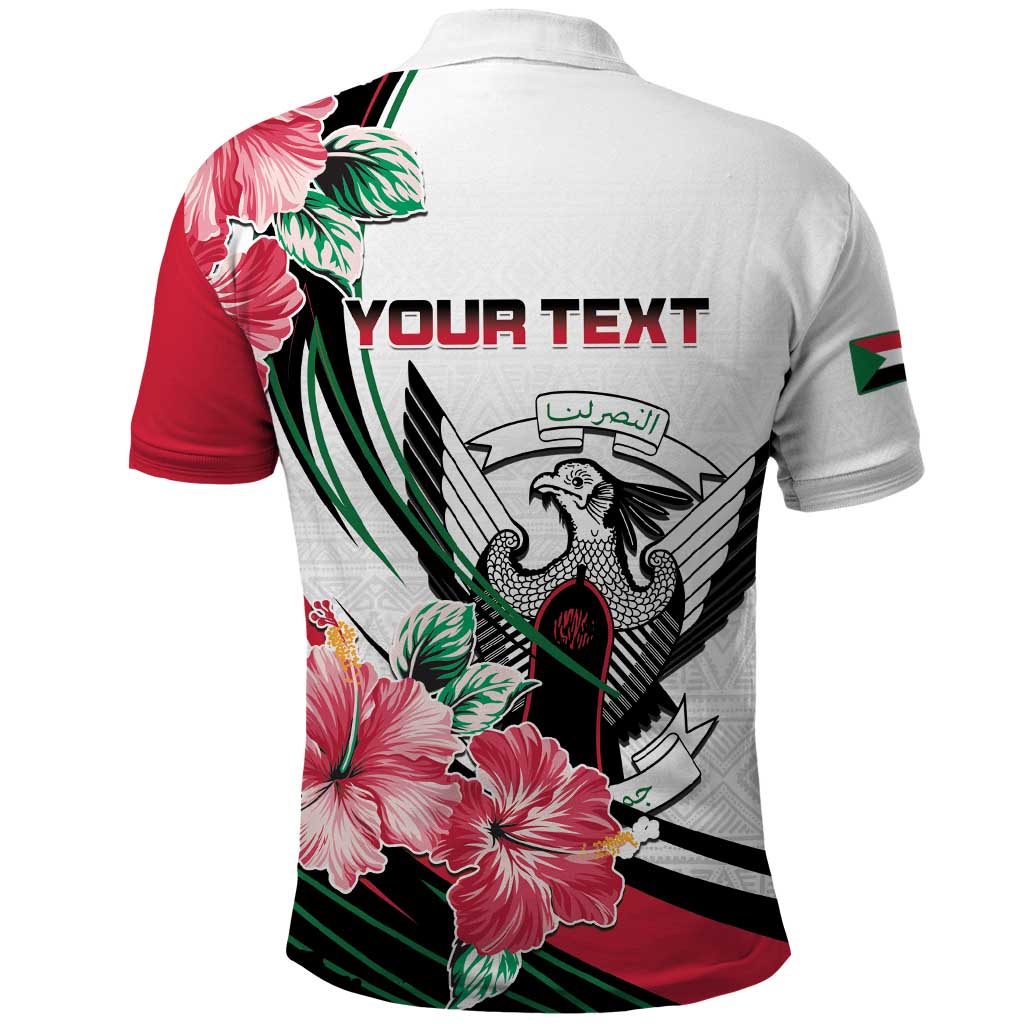 Personalized Sudan Polo Shirt Sudanese Secretary Bird With Hibiscus - Wonder Print Shop