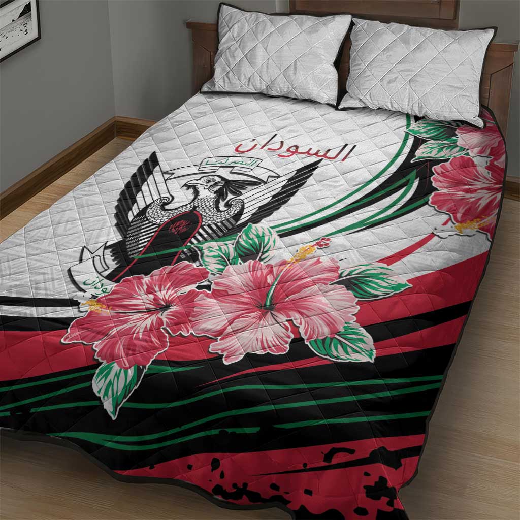 Sudan Quilt Bed Set Sudanese Secretary Bird With Hibiscus - Wonder Print Shop