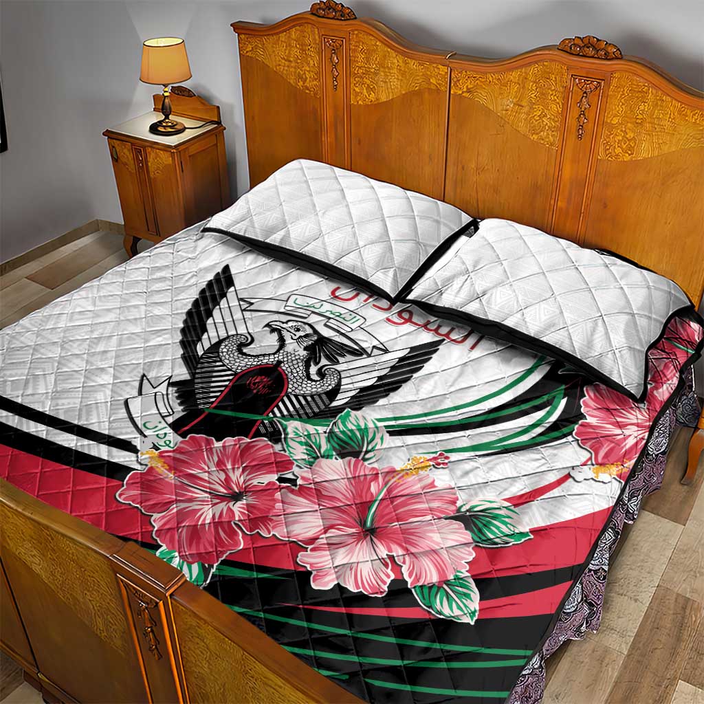 Sudan Quilt Bed Set Sudanese Secretary Bird With Hibiscus - Wonder Print Shop
