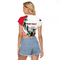 Personalized Sudan Raglan Cropped T Shirt Sudanese Secretary Bird With Hibiscus - Wonder Print Shop