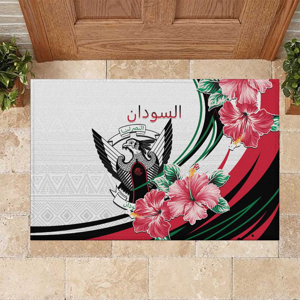 Sudan Rubber Doormat Sudanese Secretary Bird With Hibiscus - Wonder Print Shop
