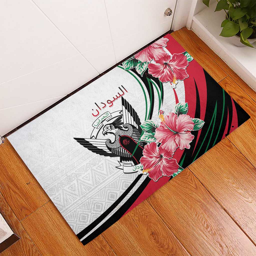 Sudan Rubber Doormat Sudanese Secretary Bird With Hibiscus - Wonder Print Shop