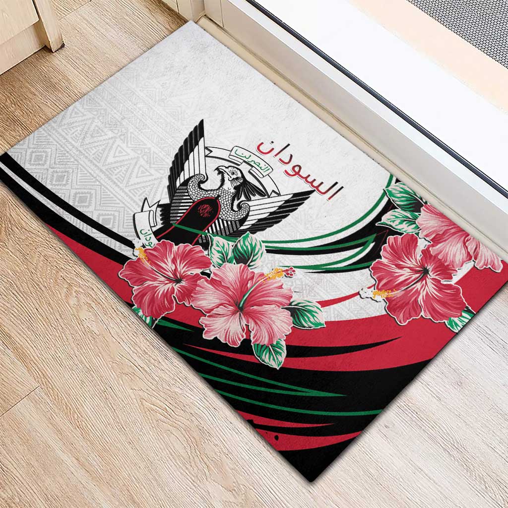 Sudan Rubber Doormat Sudanese Secretary Bird With Hibiscus - Wonder Print Shop
