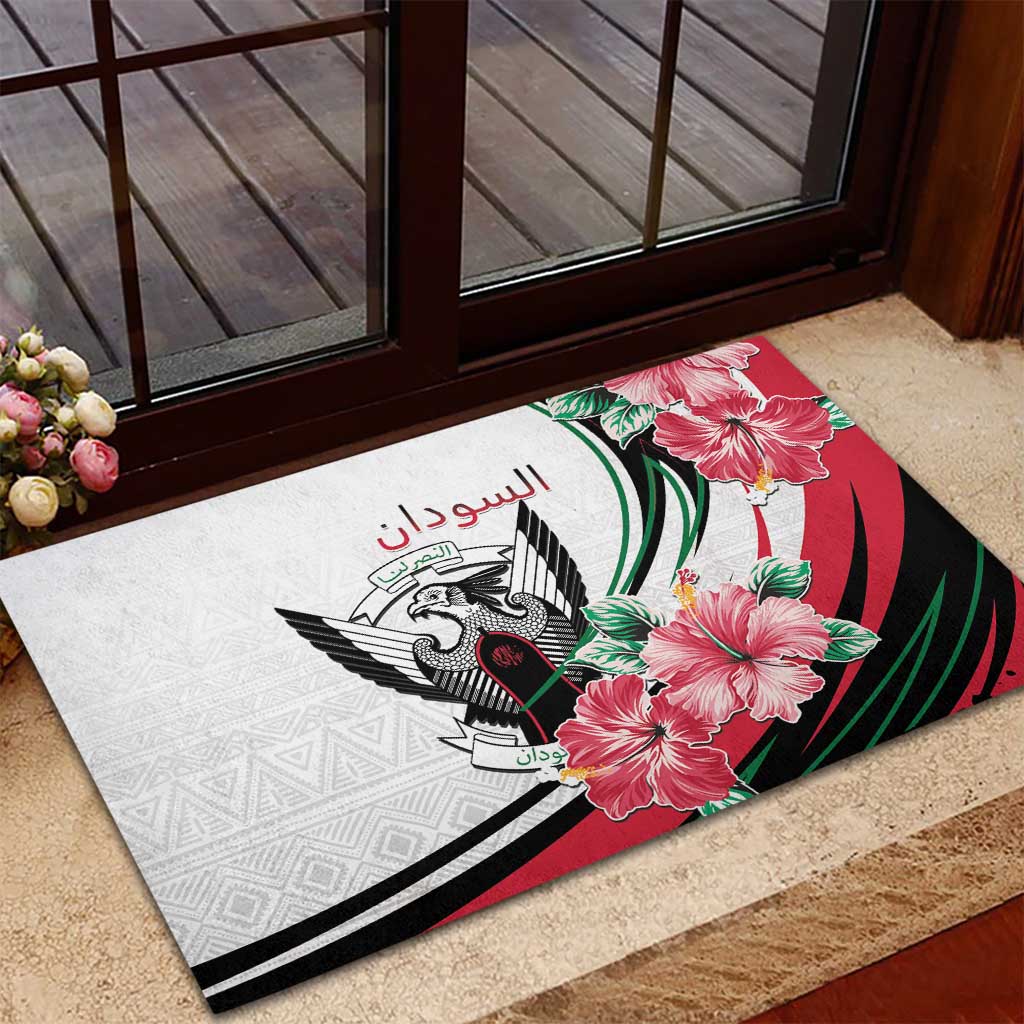 Sudan Rubber Doormat Sudanese Secretary Bird With Hibiscus - Wonder Print Shop
